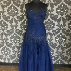 FORMAL/MOTHER'S DRESSES Size 18 Navy Rina Di Montella Floor Tulle & Lace Strapless