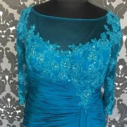 FORMAL/MOTHER'S DRESSES Size 18 Teal Rina Di Montella 1910 Floor Chiffon Half Sleeve