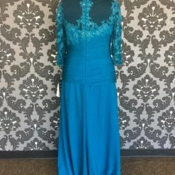 FORMAL/MOTHER'S DRESSES Size 18 Teal Rina Di Montella 1910 Floor Chiffon Half Sleeve