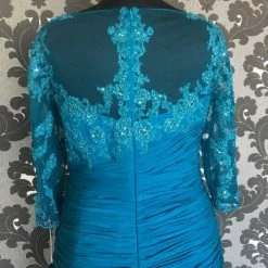 FORMAL/MOTHER'S DRESSES Size 18 Teal Rina Di Montella 1910 Floor Chiffon Half Sleeve