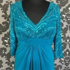 Size 22 Teal Rina Di Montella 1804 Floor Chiffon Long Sleeve FORMAL/MOTHER'S DRESSES