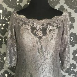 FORMAL/MOTHER'S DRESSES Size 4 Pewter Social Occasions Cocktail Lace 3/4 Length FORMAL DRESSES