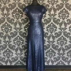Size 6 Navy Bill Levkoff Sequin Floor Cap Sleeve