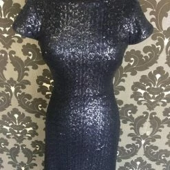 Size 6 Navy Bill Levkoff Sequin Floor Cap Sleeve