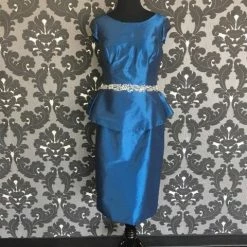 Size 6 Royal Blue Rina Di Montella Cocktail Taffeta Cap Sleeve FORMAL DRESSES