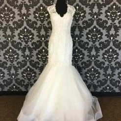 Size 8 Ivory Justin Alexander Lace Illusion V-Neck WEDDING DRESSES