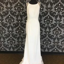 Size 8 Ivory Pronovias Jersey Highneck Sheath WEDDING DRESSES