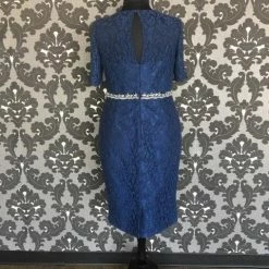 Size 8 Navy Social Occasions Cocktail Lace Short Sleeve FORMAL/MOTHER'S DRESSES