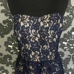 Size 8 Navy/Taupe Lugo 258-2 Cocktail Lace Strapless