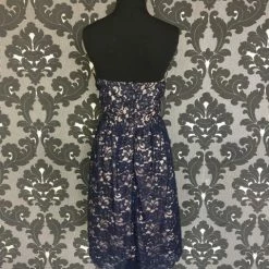 Size 8 Navy/Taupe Lugo 258-2 Cocktail Lace Strapless