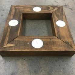 Shopsomethingblue DECOR Size 9.5" Brown Wood Square Tea Light Holder
