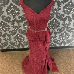 Something Blue Jade Couture K218061 Formal Lace/Beading Cranberry Size 12 FORMAL DRESSES