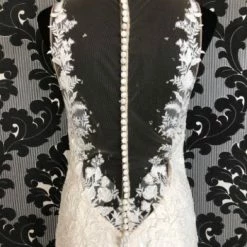 Something Blue WEDDING DRESSES Justin Alexander 88187 Size 14 Lace Ivory Sleeveless Sheath V-Neck AS IS