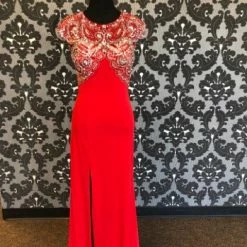 Something Blue Angela & Alison Size 4 Red Rhinestone Prom Dress