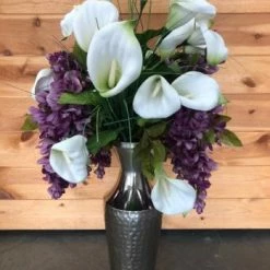 Something Blue DECOR 30" Purple, White And Green Floral Arrangement In Silver Vase