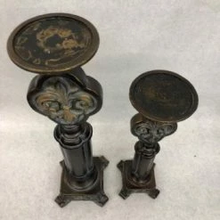 Something Blue Pillar Candle Holder Wood Bronze Size 2pc CANDLES DECOR