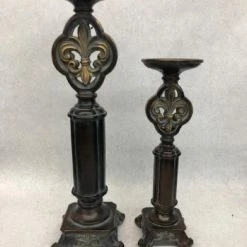 Something Blue Pillar Candle Holder Wood Bronze Size 2pc CANDLES DECOR