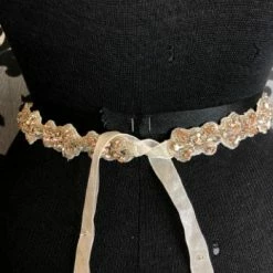 Something Blue Belt Organza Ivory With Rose Gold And Silver Rhinestones BELTS