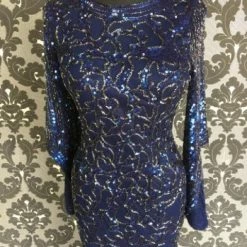 Something Blue Wedding Size 8 Midnight Primavera All Over Beaded Scoopneck Long Bell Sleeve