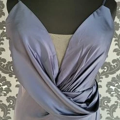 Something Blue Cinderella Divine 7489C Prom Dress Satin Smoke Blue Size 18 V-Neck Sheath NEW ARRIVALS