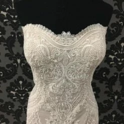 Something Blue Wedding Allure Bridal Women's Wedding Dress Lace Ivory/Champagne Sheath