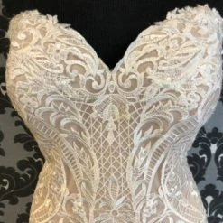 Something Blue Allure Bridal 9727 Size 12 Nude And Ivory Lace Sequin Sweetheart Sheath WEDDING DRESSES