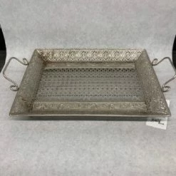 Something Blue Tray Metal Silver Size 3.5" X 18.5" CENTERPIECES