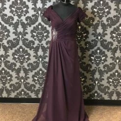 Something Blue FORMAL/MOTHER'S DRESSES Catrina 2031F Women's Formal Chiffon Eggplan Size 10 Floor