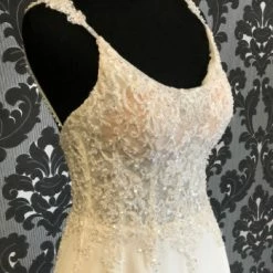 Something Blue Mori Lee Wedding Dress Chiffon/Beaded Ivory Size 2 Sleeveless WEDDING DRESSES