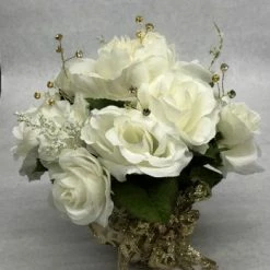 Something Blue DECOR Floral Arrangement Size 9" Flowers White/Gold FLORAL