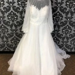Something Blue Jasmine Couture Wedding Dress Chiffon Ivory Size 26 Long Sleeve WEDDING DRESSES
