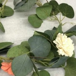 Something Blue Candle Ring Greenery/Floral Coral/Ivory/Burgundy/Green Size 12" FLORAL DECOR