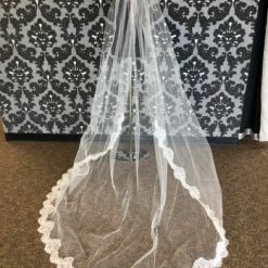 Something Blue VEILS Cathedral Ivory Tulle With Lace Veil
