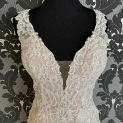 Something Blue Da Vinci Wedding Dress Lace/Beading Ivory/Blush Size 4 V-Neck WEDDING DRESSES
