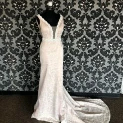 Something Blue WEDDING DRESSES Perfioni Couture Women Champagne Satin Ivory Glitter Patterned Size 10