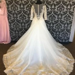 Size 12 Ivory Tulle W/ Gold Lace Accents Sophia Tolli 3/4 Sleeve Ballgown WEDDING DRESSES 8 Size 12 Ivory Tulle W/ Gold Lace Accents Sophia Tolli 3/4 Sleeve Ballgown WEDDING DRESSES