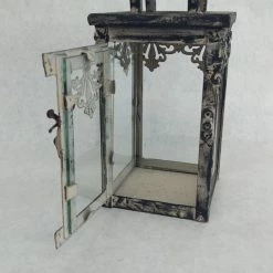 Something Blue Lantern Size 8"x4" Metal/Glass Black/white LANTERNS/BIRDCAGES