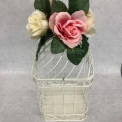 Something Blue DECOR Birdcage Size 7"X13" Metal/Floral White/pink LANTERNS/BIRDCAGES