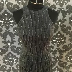 Something Blue PROM Size 4 Gun Metal LAFEMME Velvet Sheath Strappy Back 26116