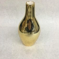 Something Blue Wedding Gold Metallic Teardrop Ceramic Vase 9.25"