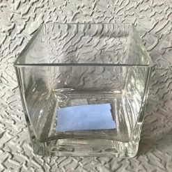 Something Blue Wedding Vase Glass Clear 4"x4"x4" Square