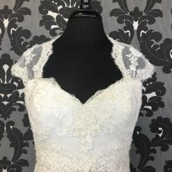 Size 12 Off White Pronovias Lace Cap Sleeve Dropwaist Sweetheart