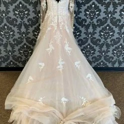 Something Blue Essense Of Australia Size 10 Champagen Tulle And Lace Long Sleeve Ballgown WEDDING DRESSES