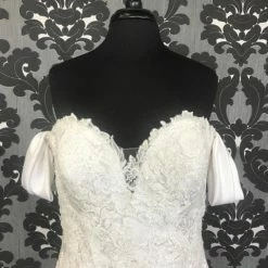 WEDDING DRESSES Size 14 Off White Pronovias Satin Off The Shoulder Sheath Sweetheart