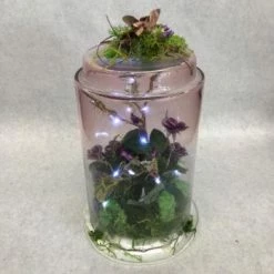 Something Blue Lantern Glass/Greenery Mauve/Green/Purple Size 11" LANTERNS/BIRDCAGES