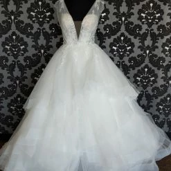 Something Blue CallaBlanche Wedding Dress 121230 Size 12 Tulle/Beads White Sleeveless Deep V