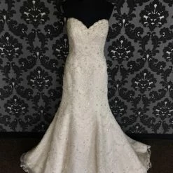 Something Blue Wedding Fiore Couture Amanda Wedding Dress Lace Ivory Size 12 Strapless WEDDING DRESSES