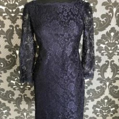Something Blue Simply Liliana Formal Lace Navy Size 6 Knee Length 3/4 Sleeve FORMAL/MOTHER'S DRESSES