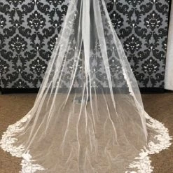Something Blue Cathedral Ivory Tulle With Lace And Sequin Veil VEILS