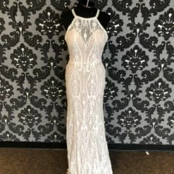Something Blue WEDDING DRESSES Wilderly Bride F153 Size 10 Nude And Ivory Lace Highneck Fit & Flare